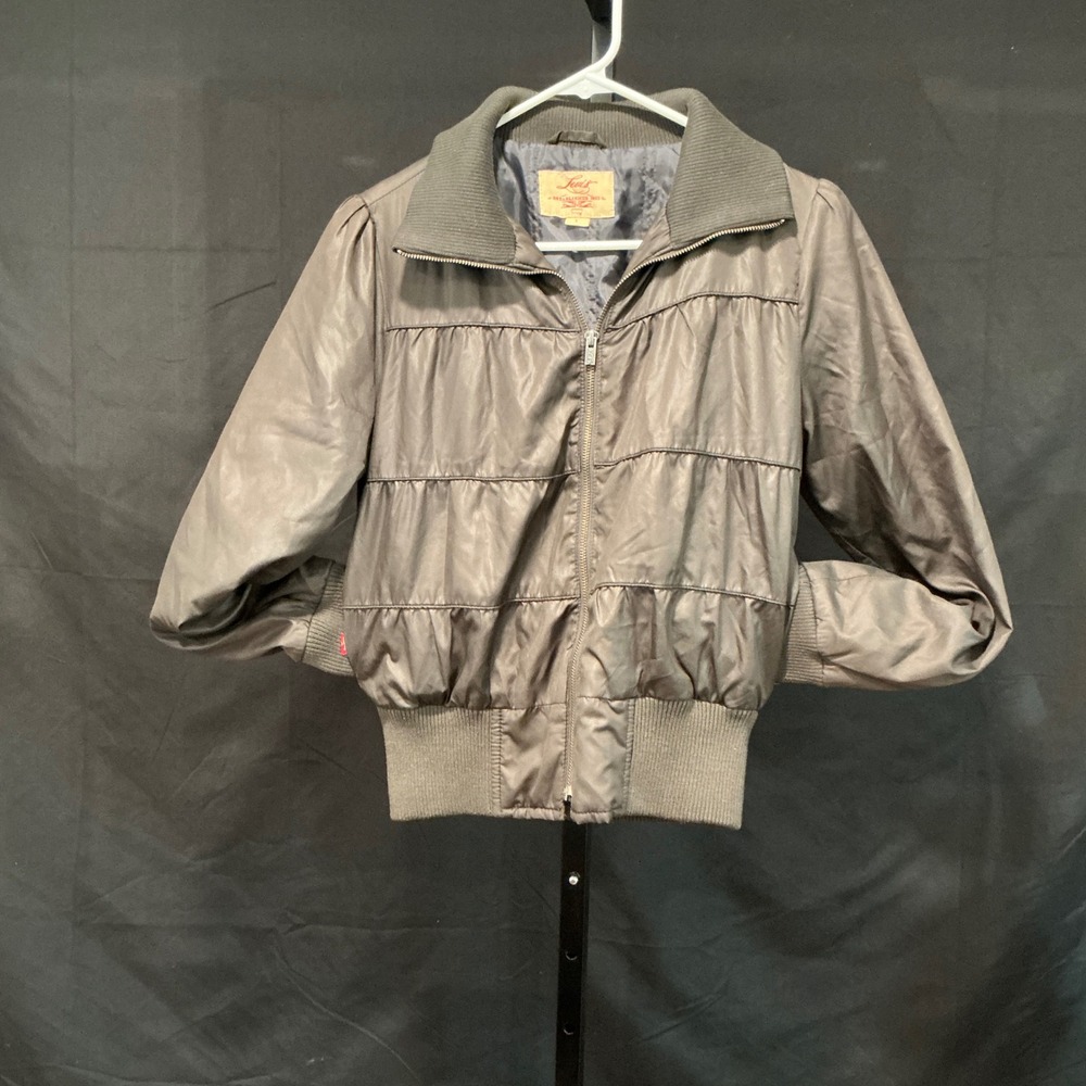 Levi's Womens Bomber Jacket Dk GrayOlive Puffer Ribbed Collar Cuffs & Hem Size L